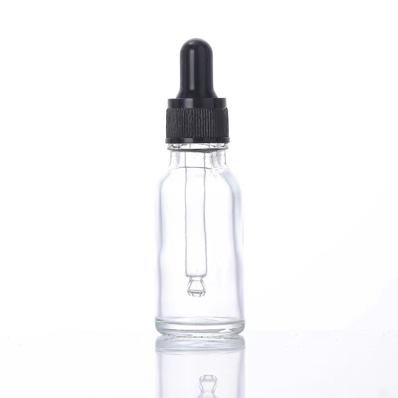 Flacon compte-gouttes en verre transparent de 30 ml avec bouchon compte-gouttes noir 